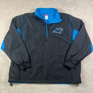 Vintage Carolina Panthers NFL Pullover Jacket XL Black Blue Fleece Lined VF Y2K